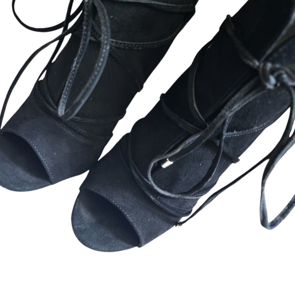 ASOS Estelle Tie Up Peep Toe Booties - Black Suede Sz: 7 - Picture 13 of 16